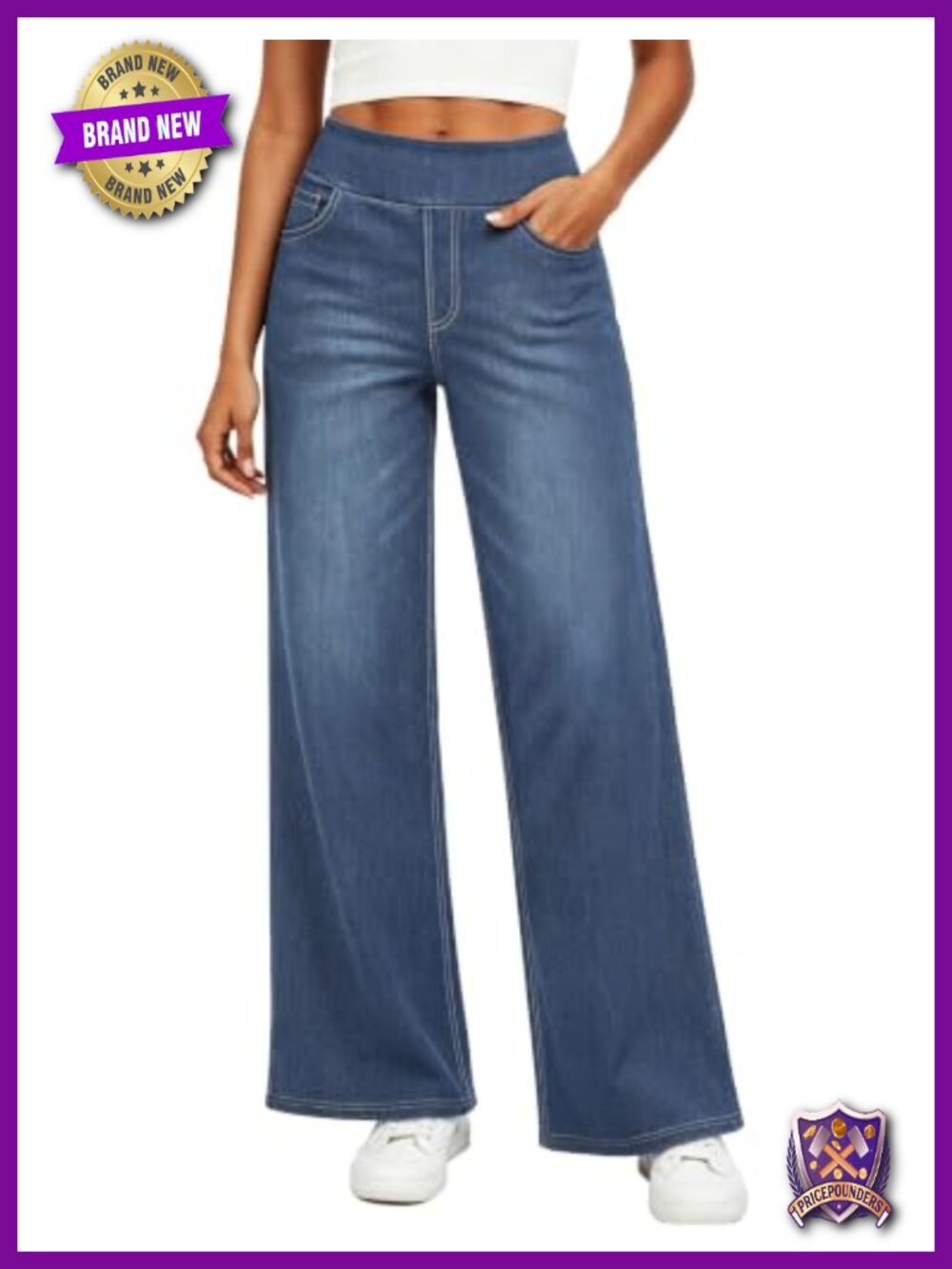 Wide Leg High Waist Stretch Pull On Jeans with Pockets
